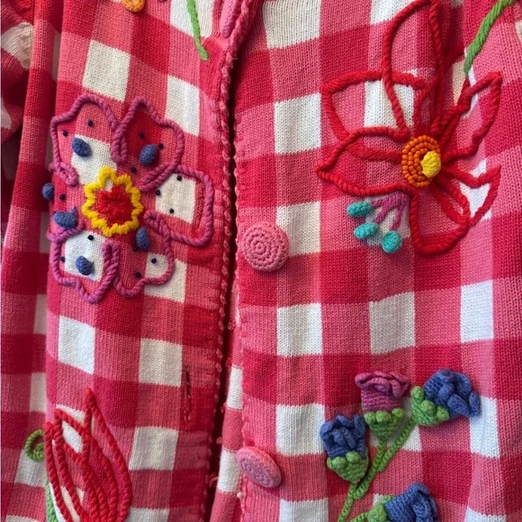 Michael Simon Red/Pink Embroidered, Handmade Flowers And Beads Sz O/S - Picture 4 of 9